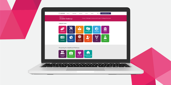 ASDAN branded image of open laptop with Lifeskills Challenge platform on it